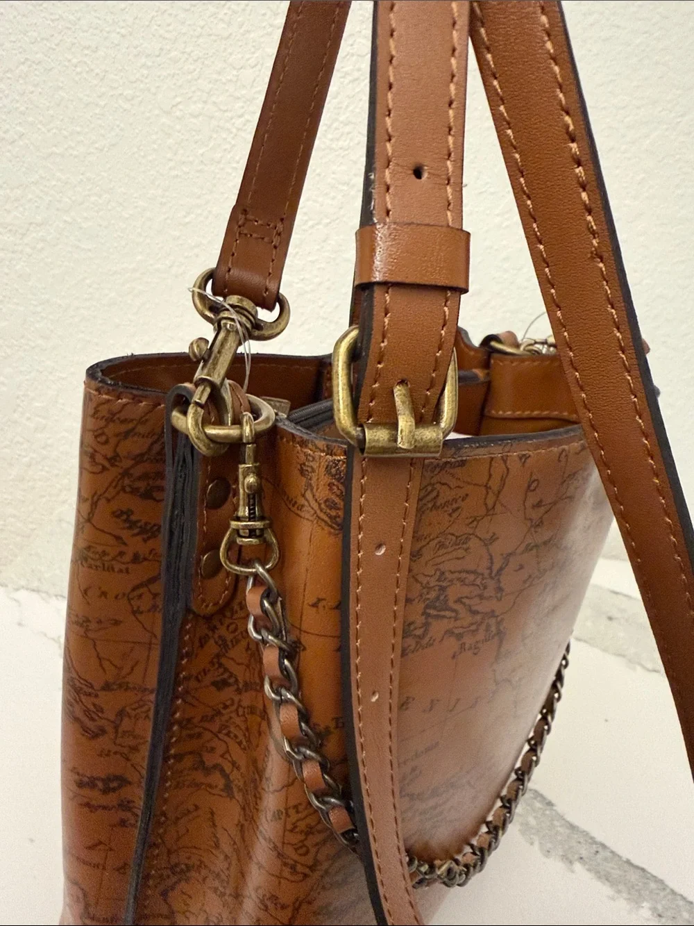 Patricia NashLeather Map-Print Crossbody Bag with Shoulder Strap too NWT